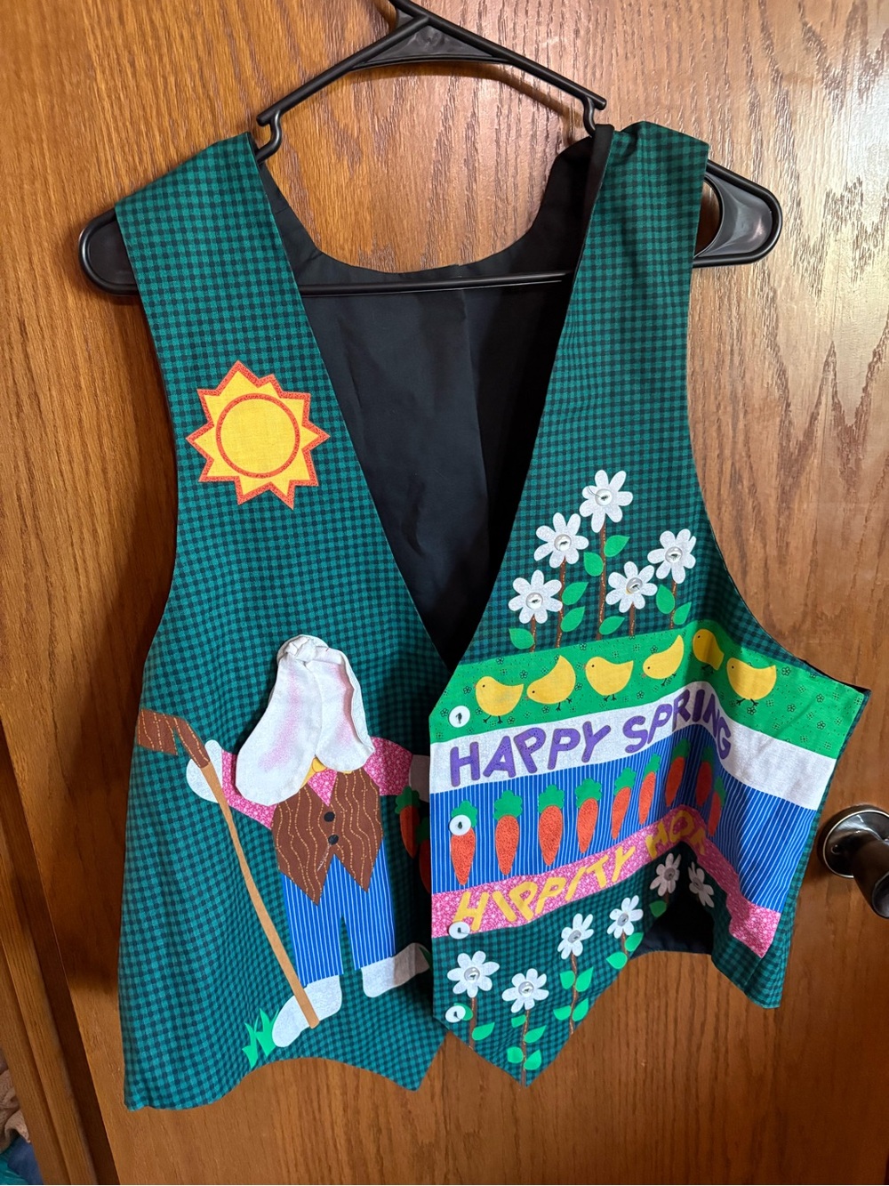 Women’s Green Patterned Button-Down Vest — Happy Spring Graphic